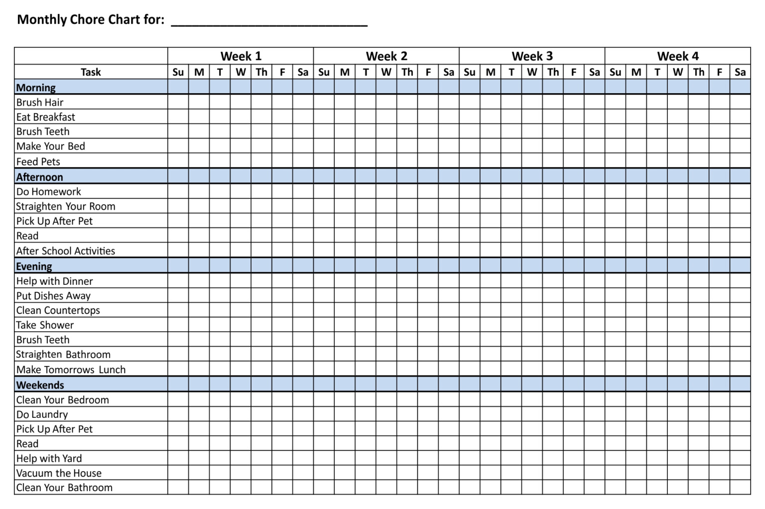 Best Printable Household Chore Charts Printablee