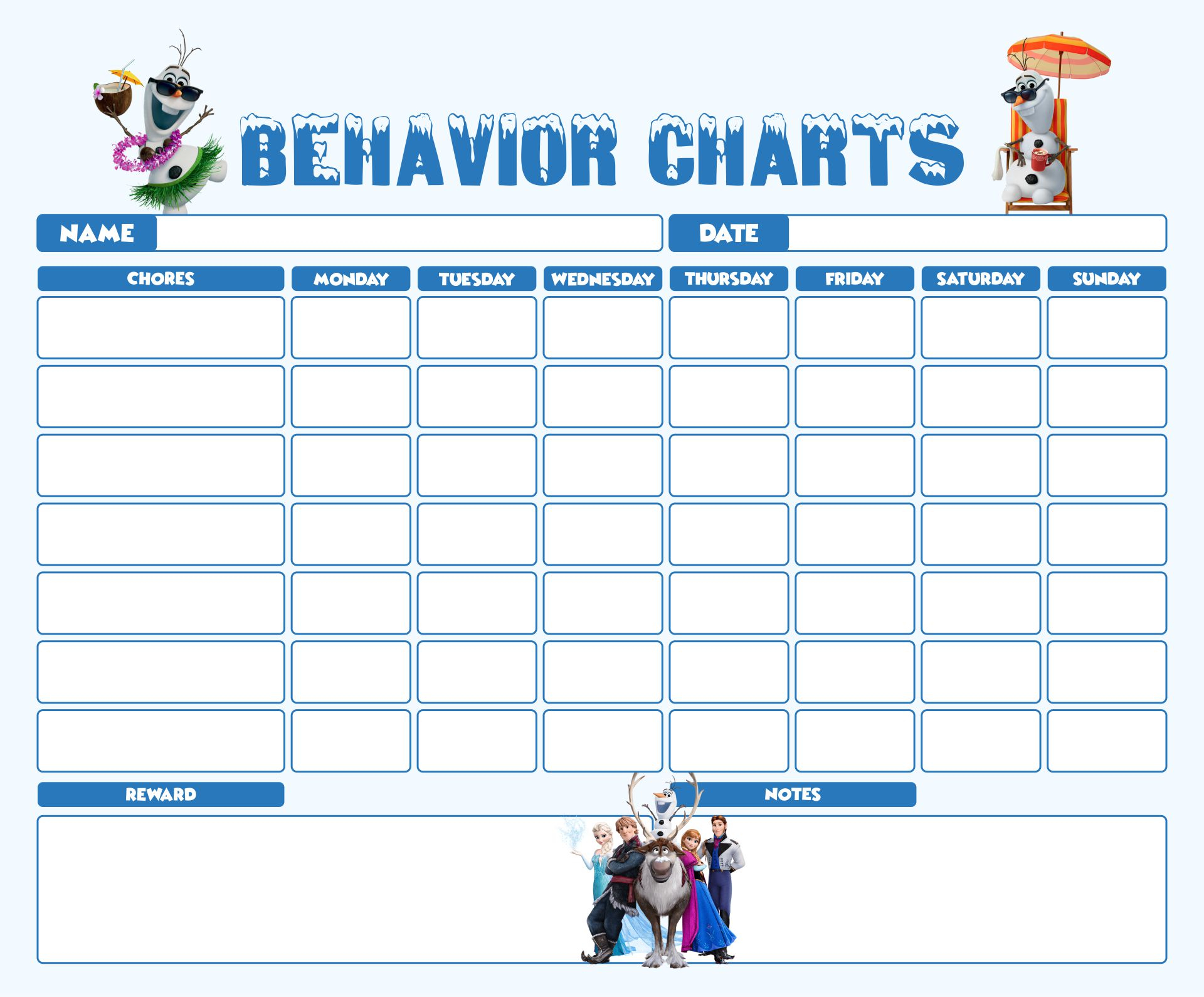 10 Best Free Printable Frozen Behavior Charts Boys Printablee