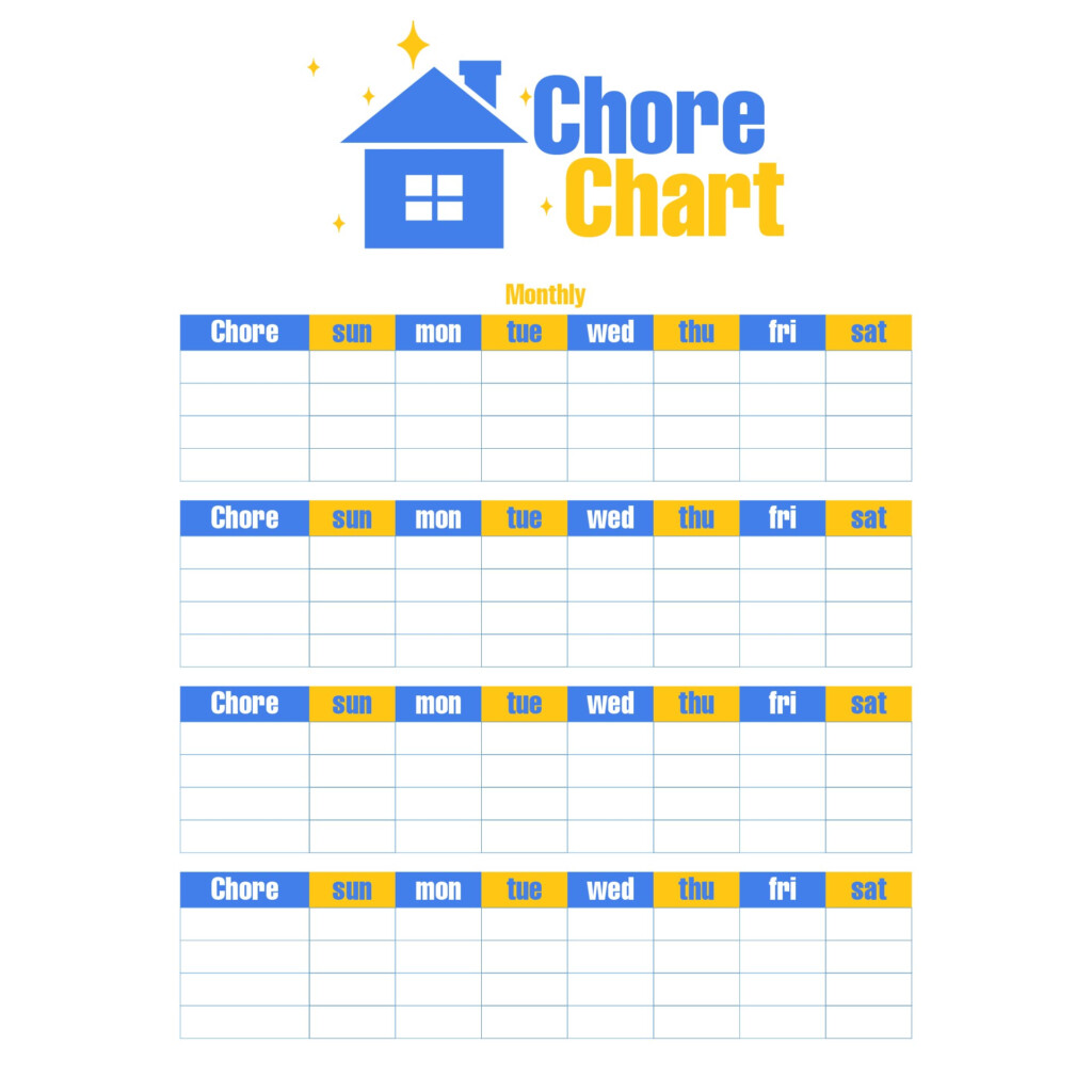 Printable Monthly Long Chore Chart Template