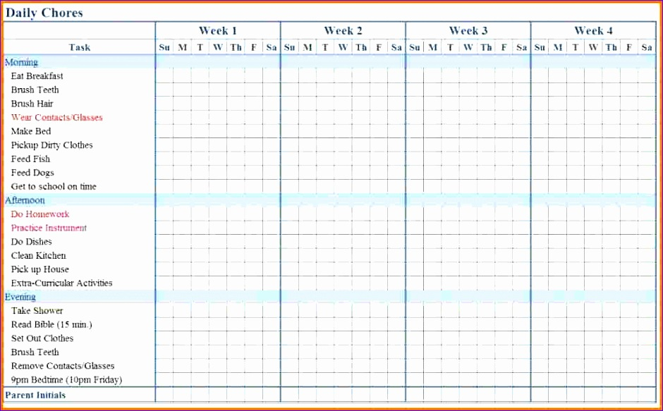 5 Chore Chart Template Excel Excel Templates