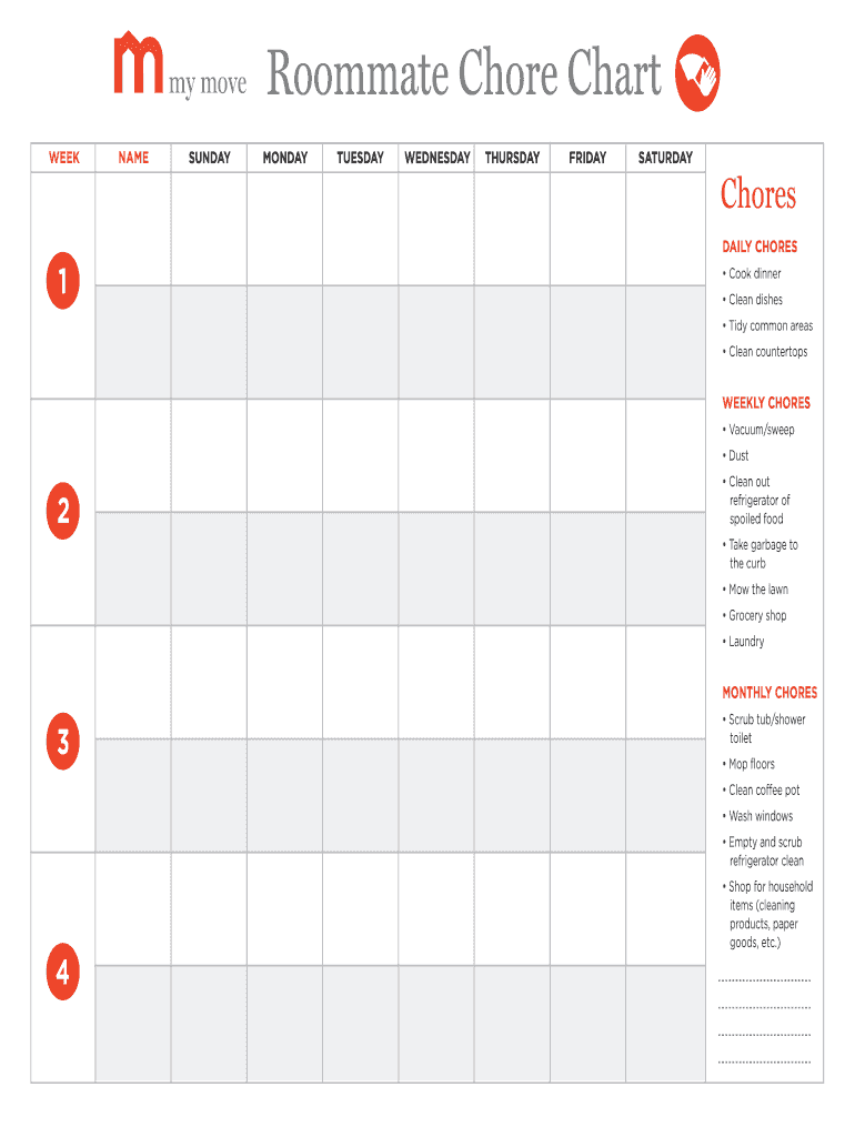 Chore Chart For 11 Year Old Girl Fill Online Printable Fillable 