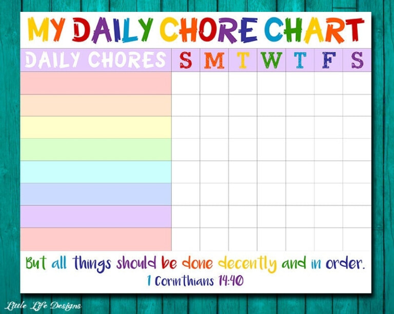 Chore Chart For Kids Chore Chart Printable Chore List Kids ...