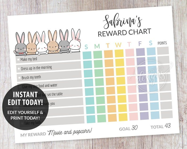 Chore Chart Kids Easter Theme Chore Chart Kids Printable Bunny 