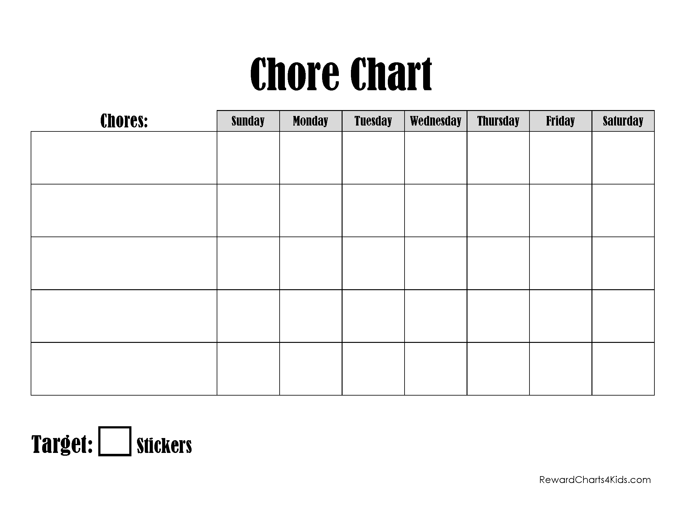 Free Printable Chore Chart Templates Pdf - PrintableChoreCharts.net