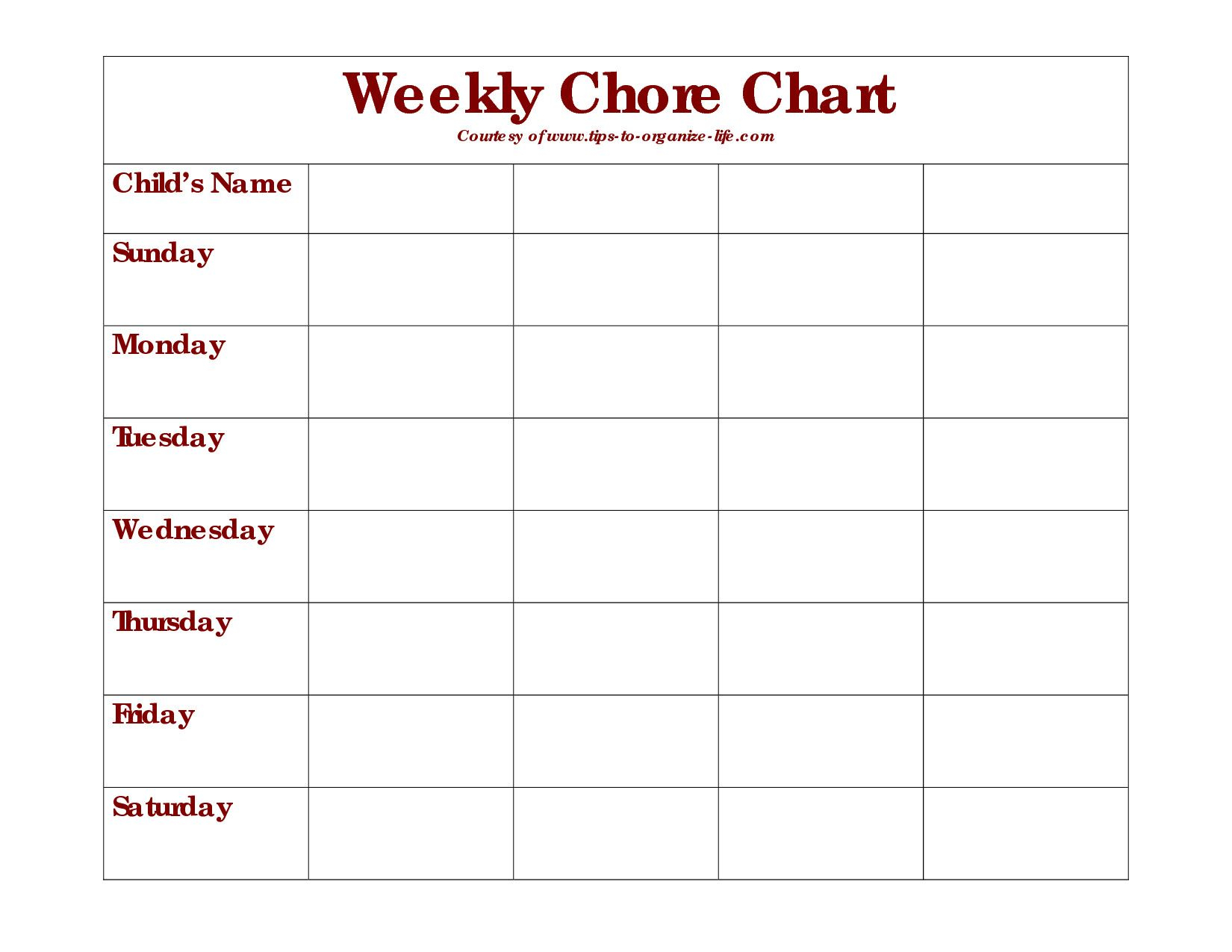 Chore Chart Blank Template