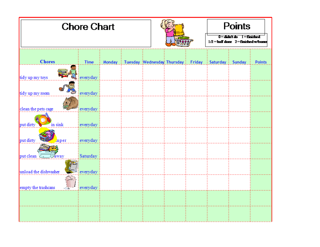 Chore Chart Template In Excel Templates At Allbusinesstemplates