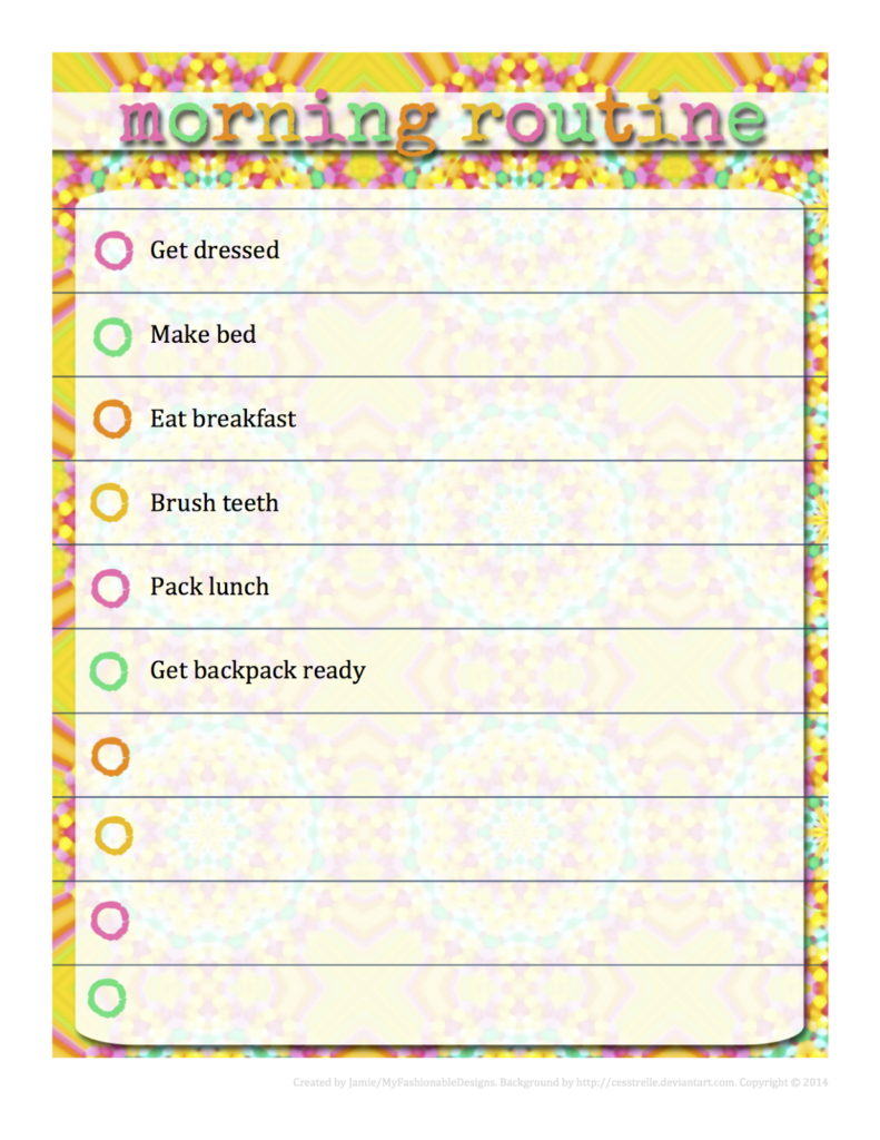 Chore Printable Morning Routine Chart Morning Routine Kids Routine 