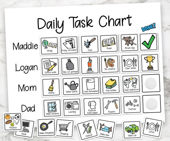 Daily Task Chart Chore Chart Kids Chores Family Daily Etsy