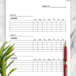 Download Printable Simple Monthly Chore Chart Template PDF