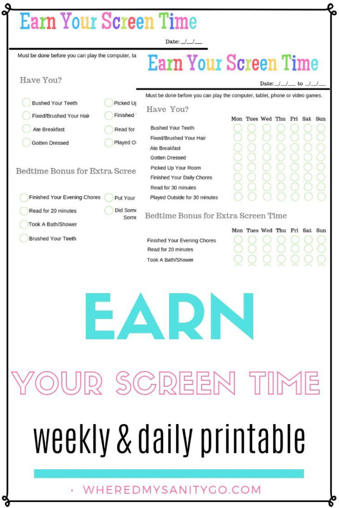 Earn Your Screen Time Free Printable Screen Time For Kids Chore List 