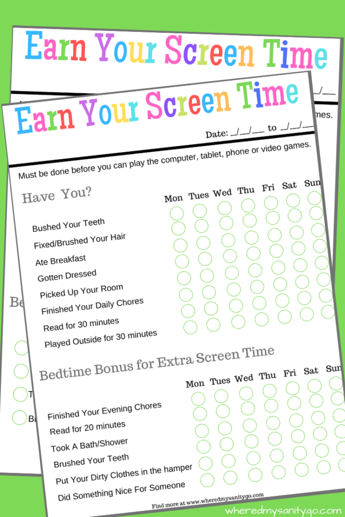 Earn Your Screen Time Free Printable Screen Time Rules Kids Screen 