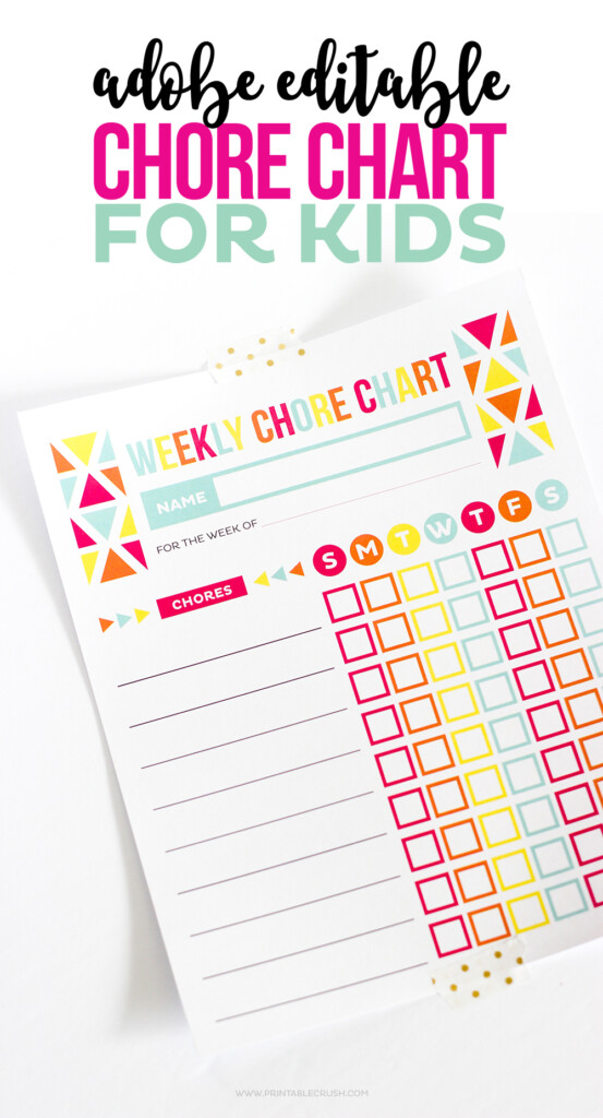 Editable Chore Chart For Kids Printable Crush