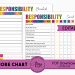 Editable Chore Chart Printable Chores For Older Kids Child Etsy Ireland
