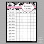 Editable Pink Damask Chore Chart PDF File Instant Digital Etsy