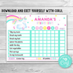 Editable Unicorn Reward Chart For Kids Girl Unicorn Routine Etsy