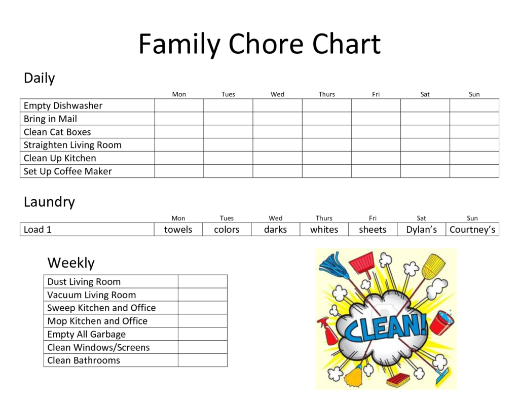Family Chore Charts Chore Chart Template Chore Chart Kids