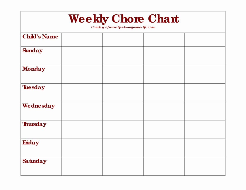 Free Blank Chart Templates Unique Weekly Chore Chart Daily Chore 