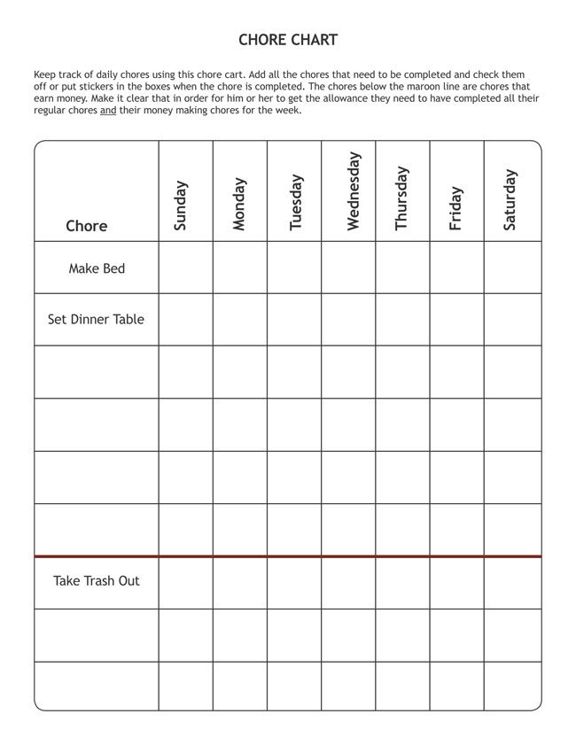 Printable Chore Allowance Chart - PrintableChoreCharts.net