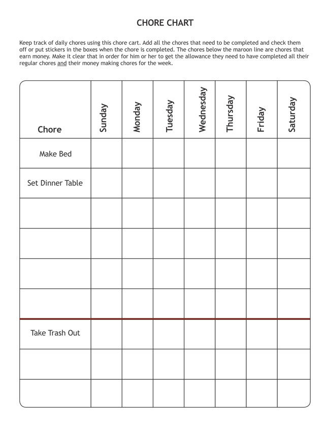 Free Blank Chore Chart Templates For Kids Families 