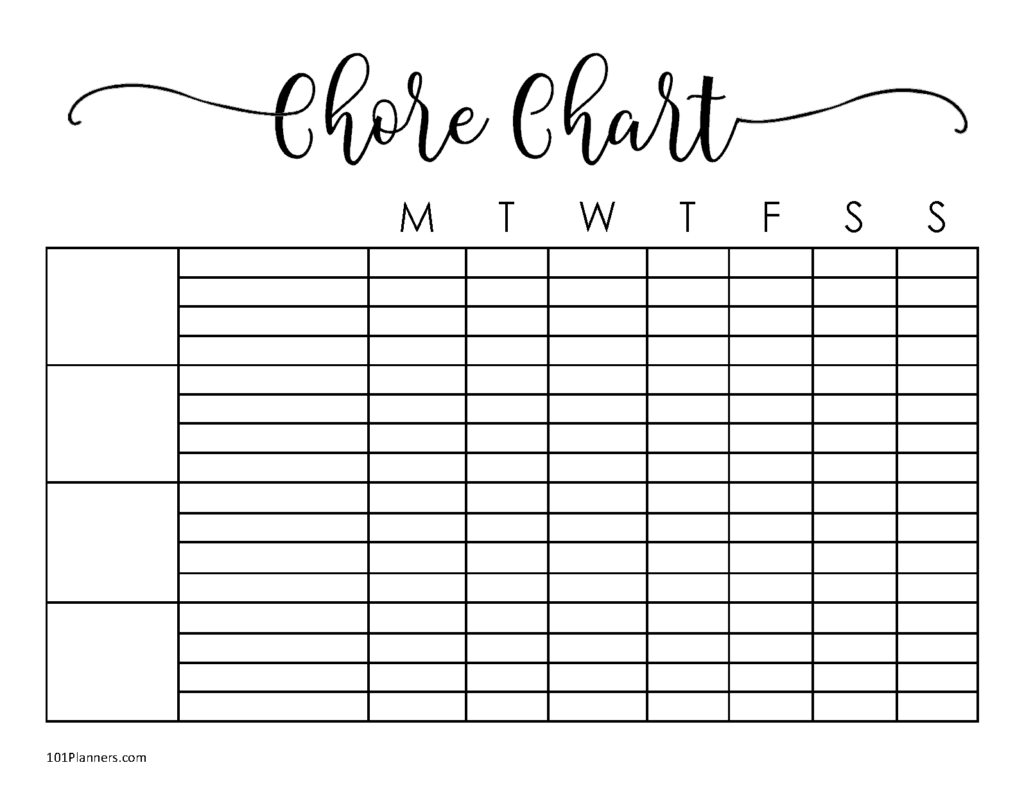 FREE Chore Chart Template 101 Different Designs