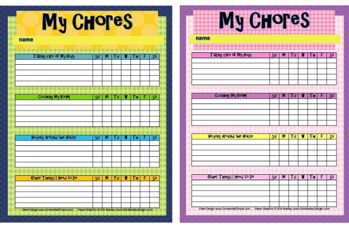 Free Editable Printable Chore Charts Room Surf