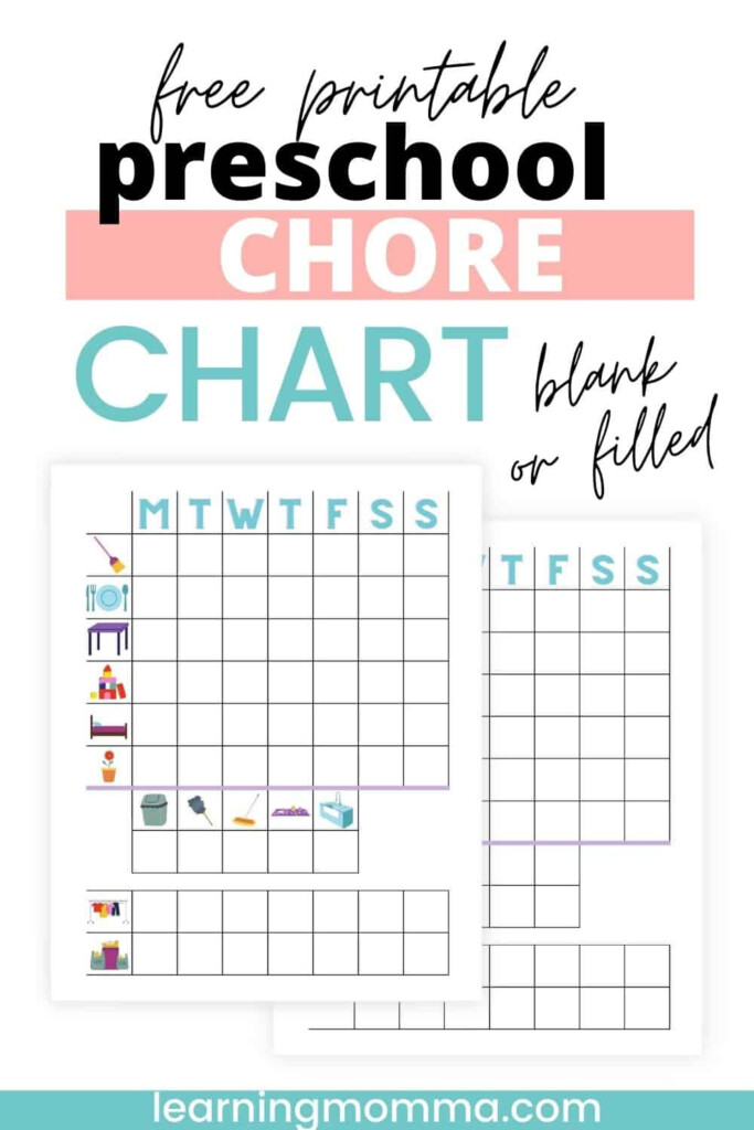 Free Printable Chore Chart For 4 Year Olds With Pictures 