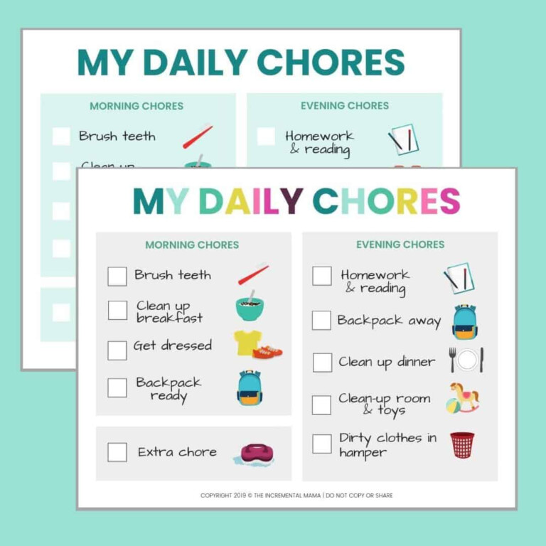 Free Printable Chore Chart For 5 6 Year Olds The Incremental Mama ...