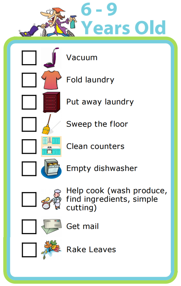 Free Printable Chores For 6 9 Year Olds Age Appropriate Chores For 