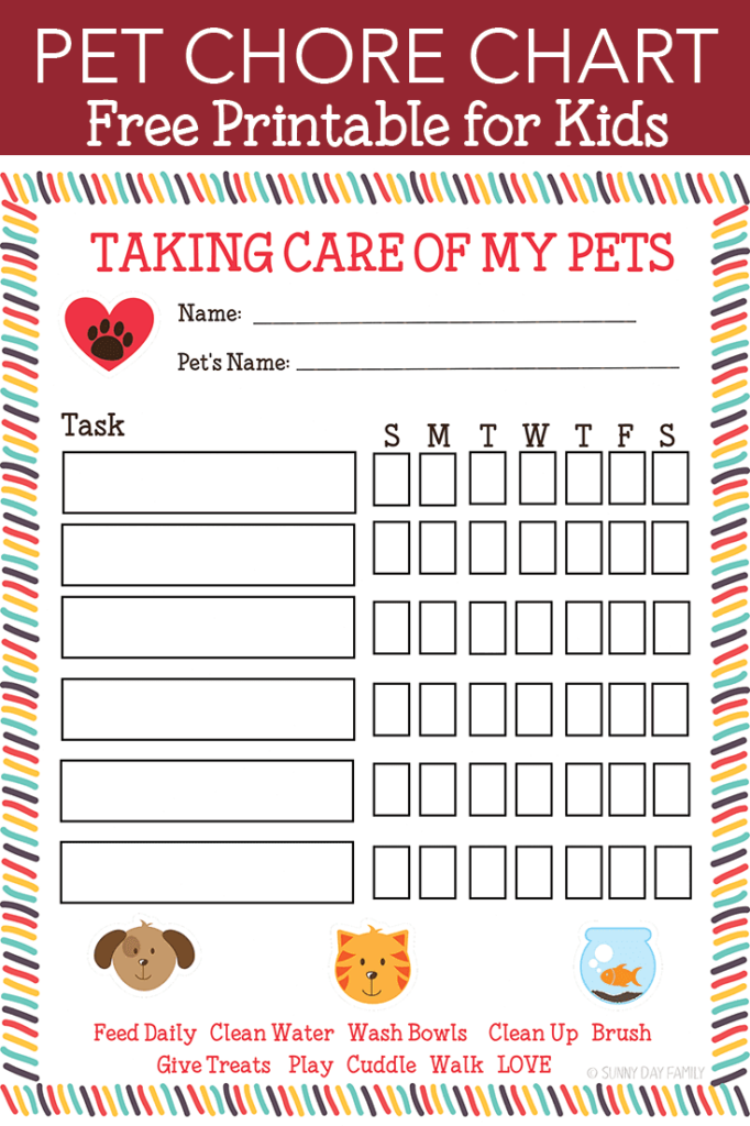 Free Printable Pet Responsibility Chart For Kids