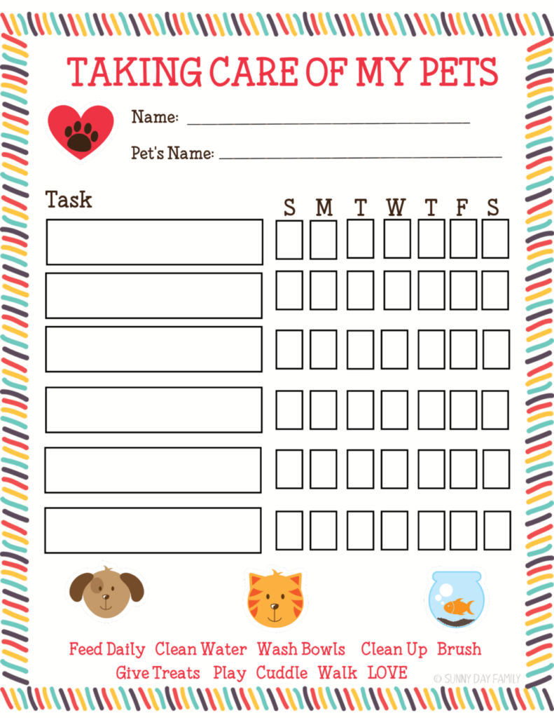 Free Printable Pet Responsibility Chart For Kids American 