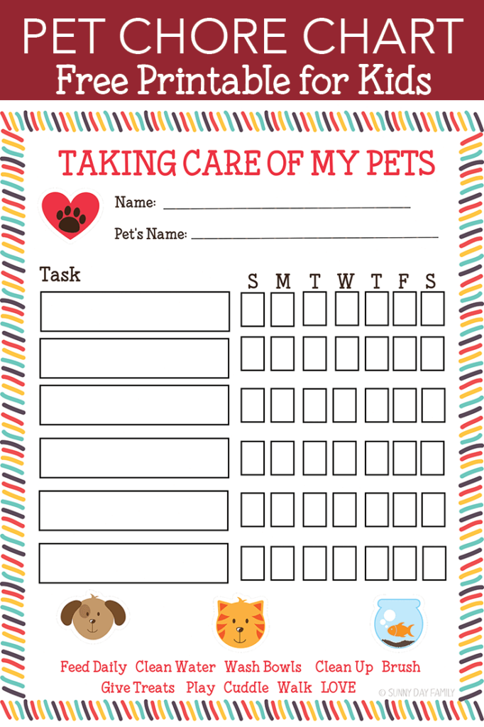 Free Printable Pet Responsibility Chart For Kids Pet Care Printables 