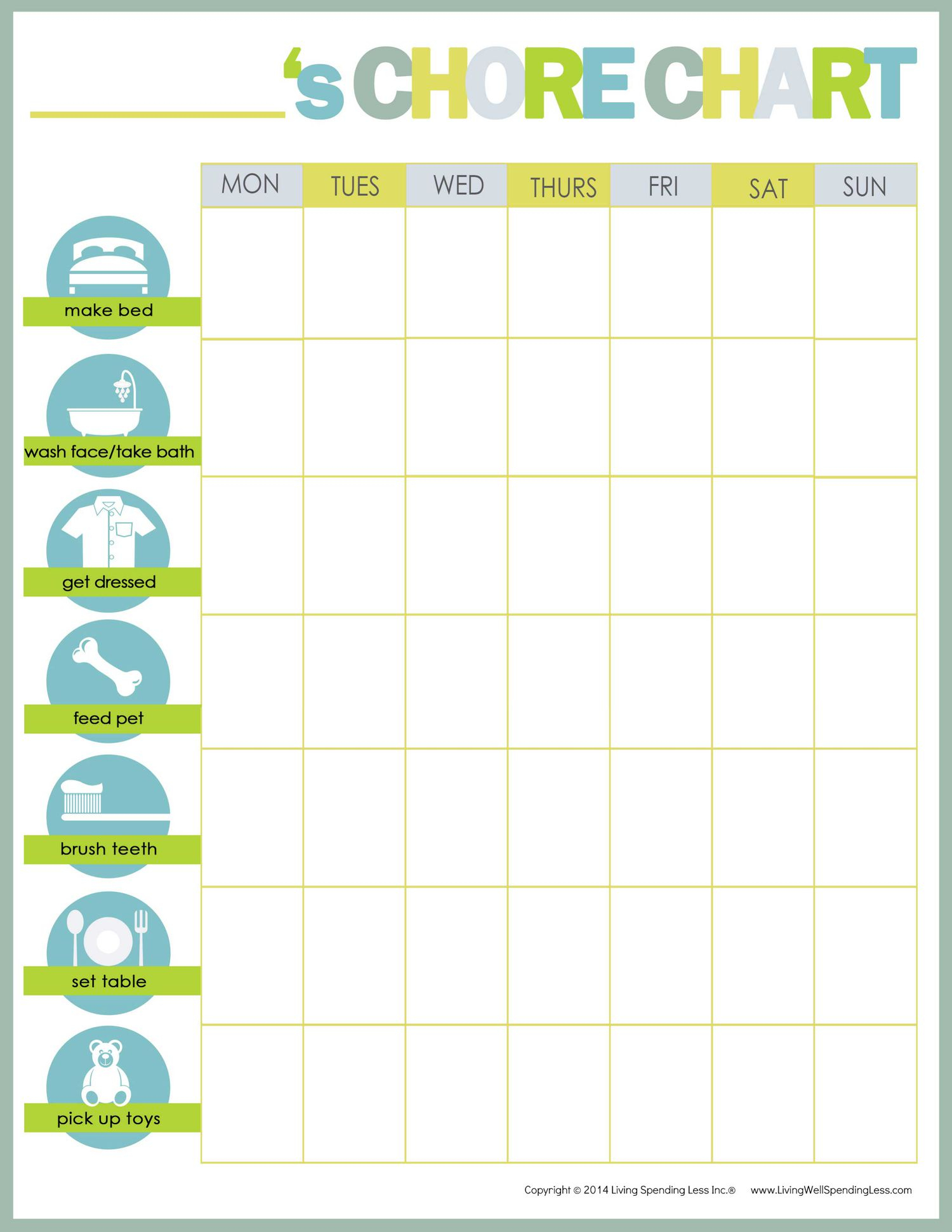 Free Printable Weekly Chore Charts