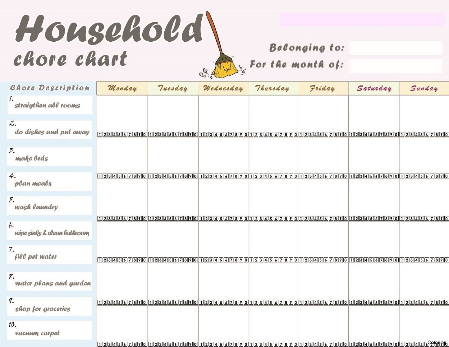 Free Printable Weekly Chore Charts Chore Chart For Adults Printable 