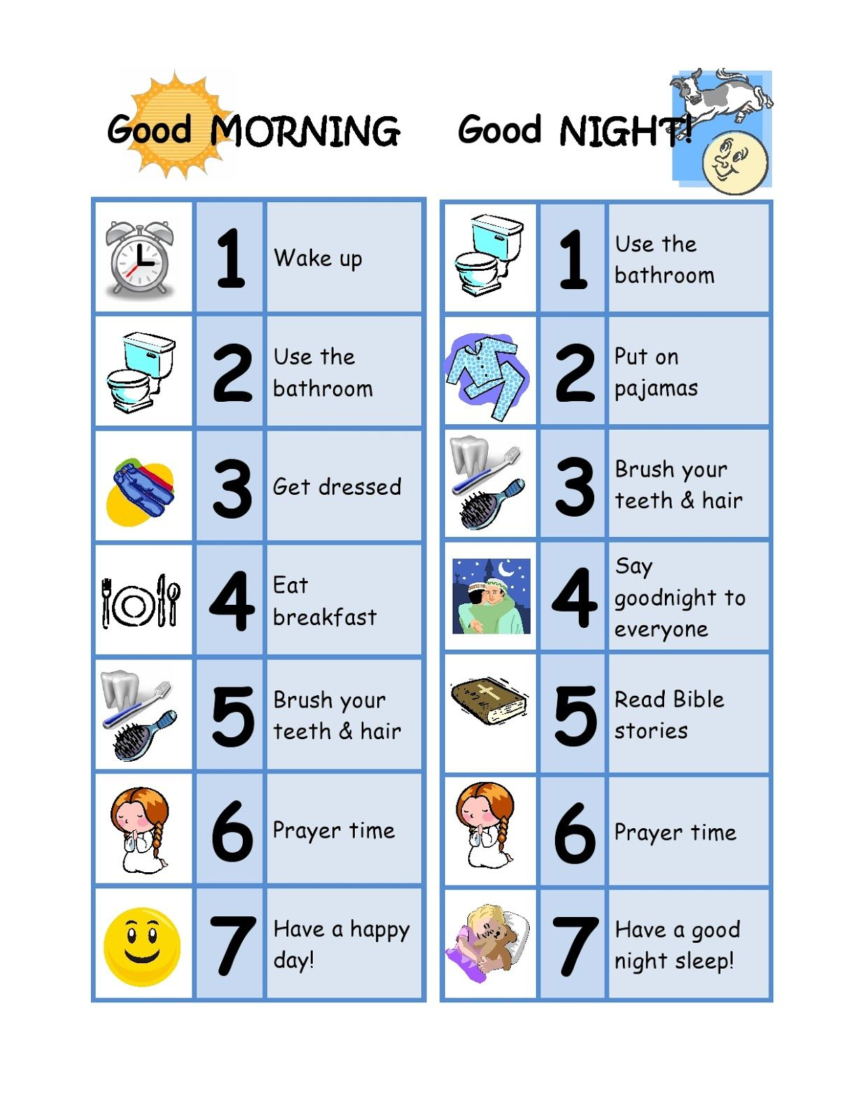 Good Morning Good Night Chore Chart Designed For A 3 Year Old 