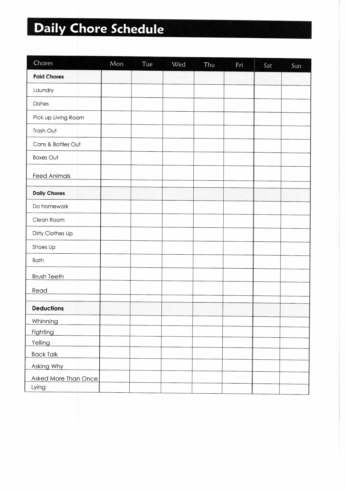 Free Printable House Cleaning Chore Charts PrintableChoreCharts