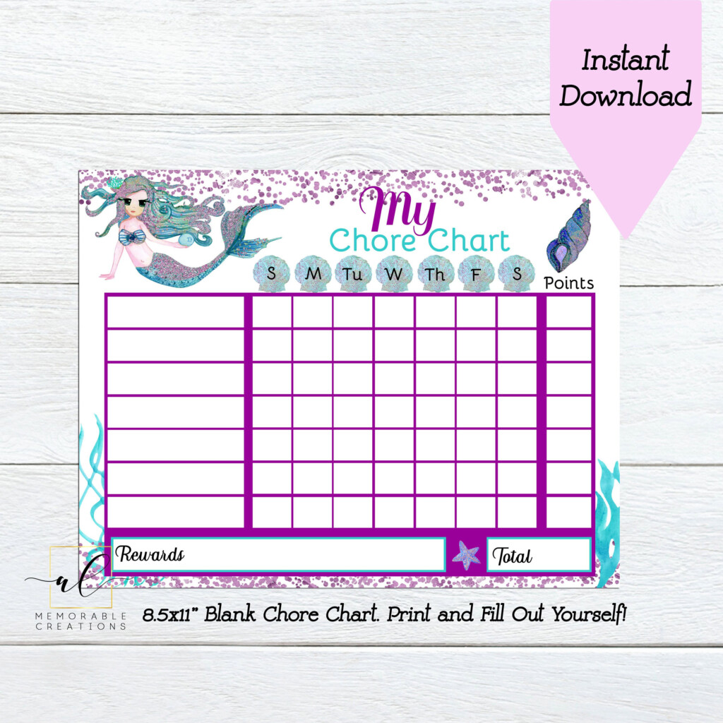 Mermaid Chore Chart Mermaid Reward Chart Instant Download Etsy In 