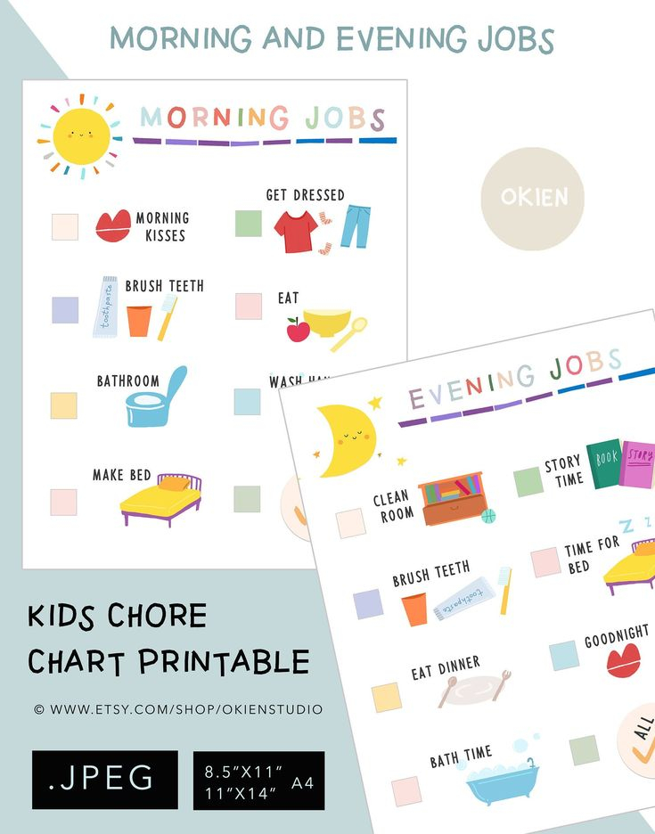 Morning Routine Chart Kids Chores Chart Routine Chart For Etsy Kids 