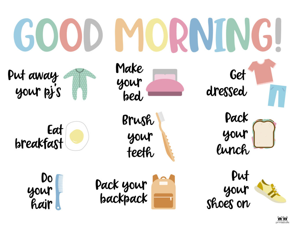 Morning Routine Charts 15 Free Printables Printabulls