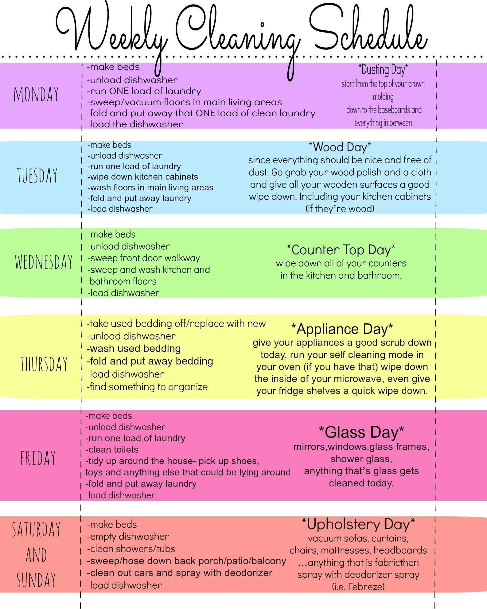 My Quirky Weekly Cleaning Chart Free Printable Weekly Cleaning 