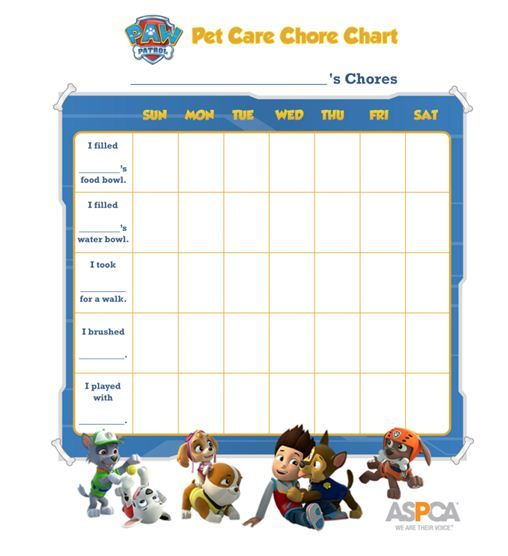 PAW Patrol Pet Care Chore Chart Chore Chart Chores For Kids Pet Care