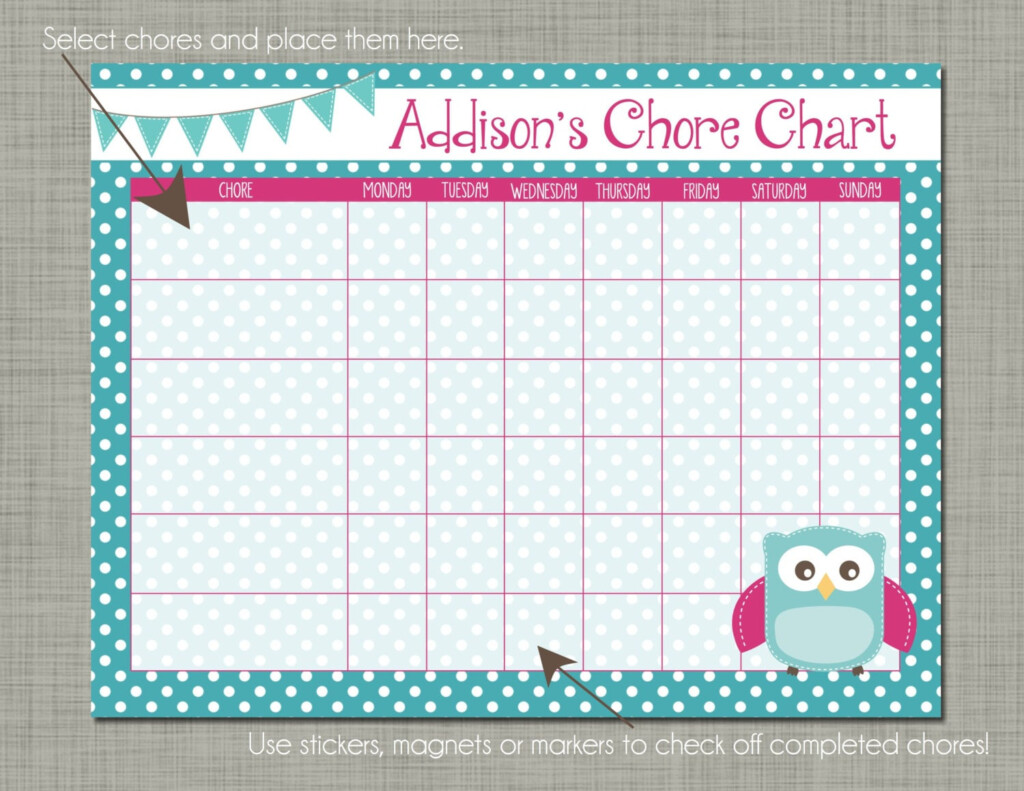 Personalized Kids Chore Reward Chart Printable Sized 8 5 X