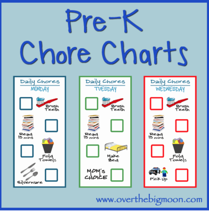 Pre K Chore Charts Over The Big Moon