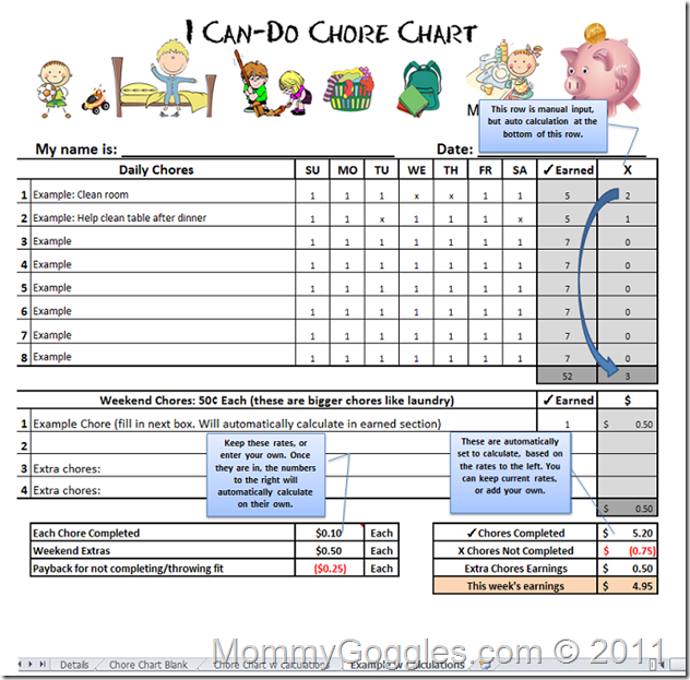 Printable Allowance Chore Chart Template Jubela shop