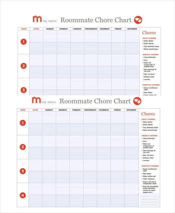 Printable Chore Chart 16 Free PDF Documents Download Free 