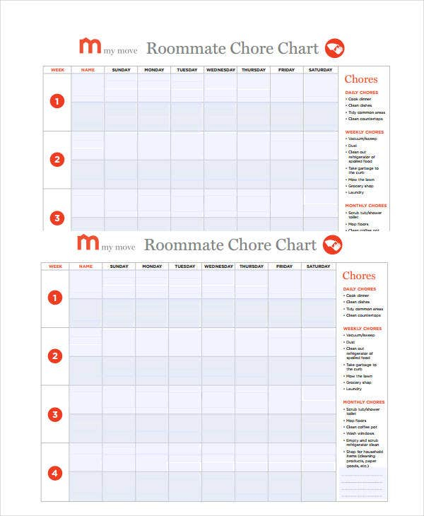 free chore list printable template pdf