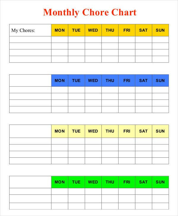 Printable Chore Chart 16 Free PDF Documents Download Free 