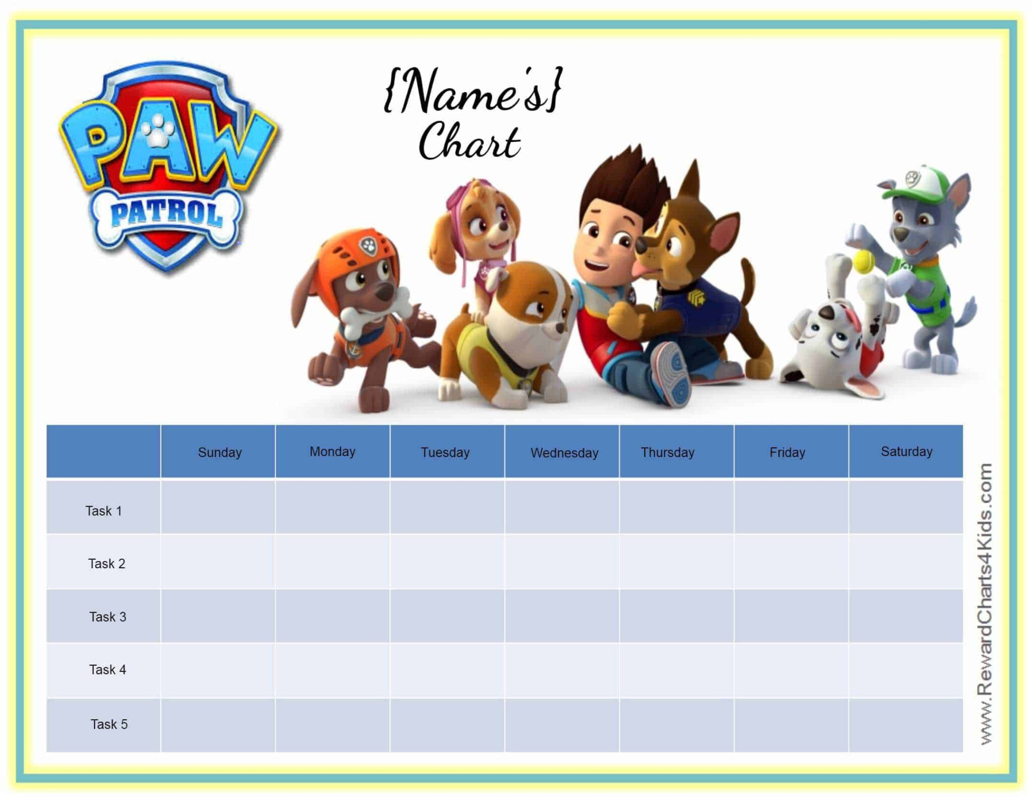 Free Printable Paw Patrol Chore Charts