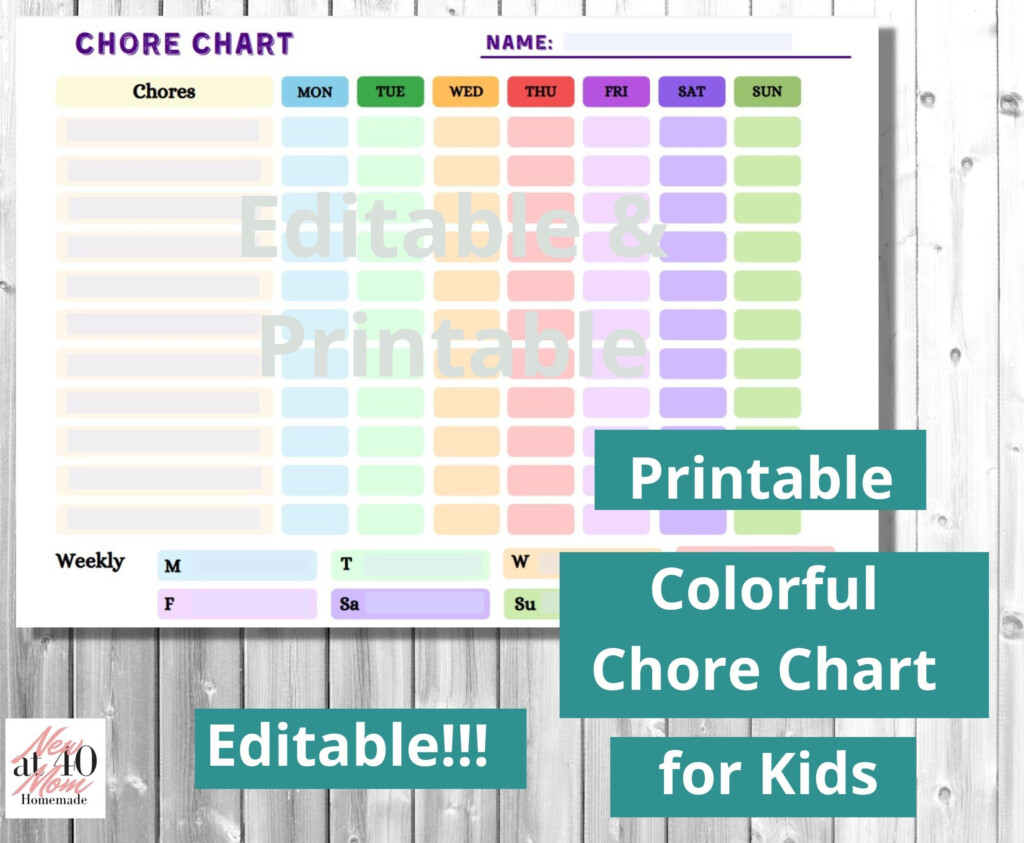 Printable Editable Chore Chart For Kids Download Edit And Etsy In 