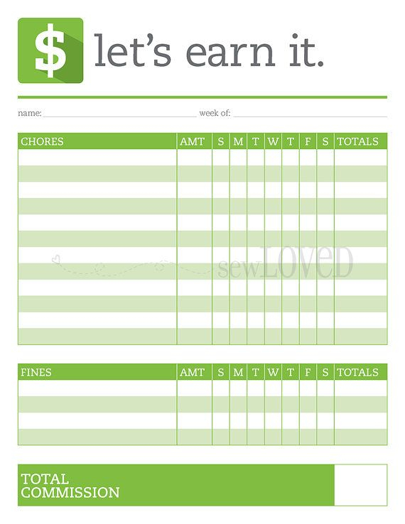 Printable Kids Commission Allowance Chart Allowance Chart Chore 