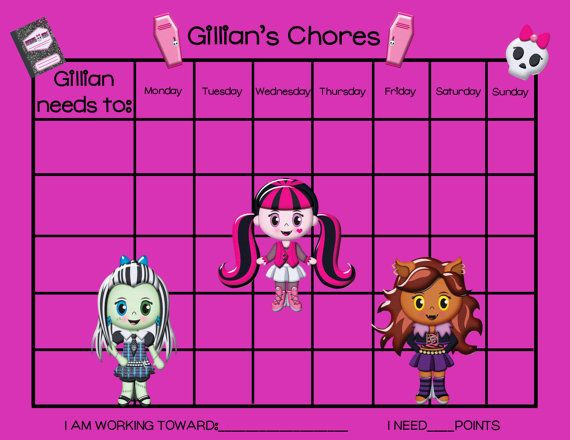 Monster High Chore Chart Printable - PrintableChoreCharts.net